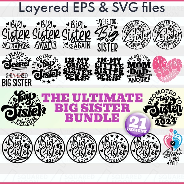 Big Sister Svg Bundle (21 Designs)| Promoted to Big Sister Svg 2024| Pregnancy Reveal| Big Sister Announcement Gifts| Digital Cutting Files