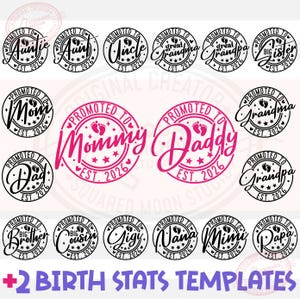 Anuncio de bebé (Svg/Png), Ascenso a mamá y papá, Revelación de embarazo 2026, Abuela nacida en 2026, Regalo familiar a juego, Archivos de silueta de Cricut