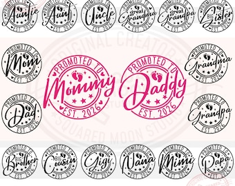 Baby Ankündigung Mama & Papa, Schwangerschaft offenbaren 2026, Oma est 2026, passendes Geschenk für die Familie, Cricut Silhouette-Dateien