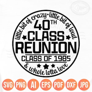 40th High School Class Reunion Svg Png, Little Bit of Crazy Little Bit Loud Whole Lotta Love, Class of 1985 Matching Shirts Design Idea