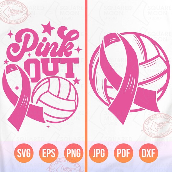 Breast cancer Volleyball Svg Png, Pink Out Volleyball with Ribbon Digital Design for Cancer Awareness, Cricut Silhouette & Sublimation Files