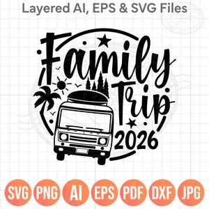 Viagem de carro em família 2026 SVG PNG, Design digital para férias
