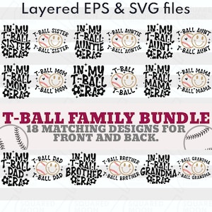 Tball Mom SVG Png | T Ball Familie passende Geschenke | In meiner Tball Ära | T-Ball Dad Front & Back Shirt Designs | Cricut Silhouette Sublimation