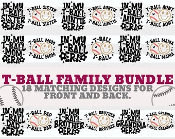 PNG SVG maman | Cadeaux assortis pour la famille T Ball | À mon époque Tball Svg| Designs de T-shirt devant & dos Papa T-ball| Sublimation de silhouettes Cricut