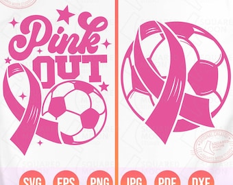 Breast cancer Soccer Svg Png Bundle, Pink Out Soccer with Ribbon Digital Design for Cancer Awareness, Cricut Silhouette & Sublimation Files