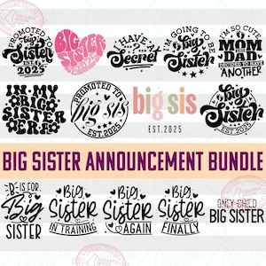 Schwester geschnitten Baby Ankündigung Bundle | Schwangerschaft offenbaren | Große Schwester Ankündigung Geschenke | Große Schwester im Training | Digitale Cricut Dateien