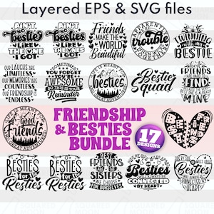 Pacote de SVG de Amizade | Melhores Amigas em SVG | Presente de Melhores Amigas para Mulheres | Citações Engraçadas de Amizade | Coração de Melhores Amigas em PNG | Arquivos Digitais Cricut