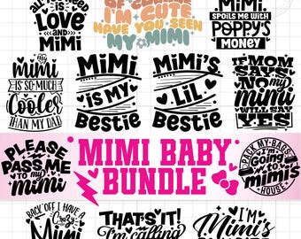 Pacchetto Mimi Baby SVG PNG, divertenti disegni per body per annunciare la nascita della nonna.