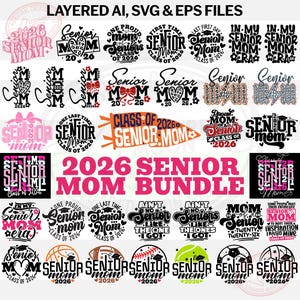 Senior Mom 2026 Svg Bundle (35 Designs), Class of 2026 Png, Graduation Mom Gifts, Senior Mama Leopard Layered Digital Files, Senior Sports