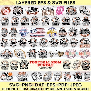 Football Mom Svg Bundle (54 Designs), Football Mom Png, Retro Leopard Football Mama Gift, Football Mom of Two, Digital Files, Sublimation