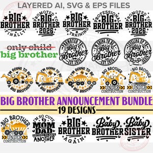 Big Brother Svg Bundle| Big Bro Birth Announcement Gift| Funny Big Brother Reveal Png Shirt| Big Brother Again, Finally, in Training & More