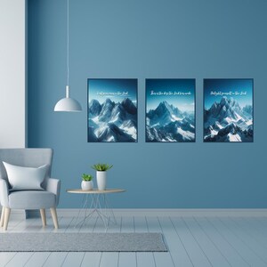 Majestic Mountain Landscape Set Of 3 - Inspirational Bible Verse Art - Christian Wall Decor Prints