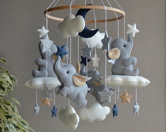 Elephant Baby mobile, Baby crib mobile of felt Elephant, Baby mobile boy, Woodland Animal cat Mobile Nursery Decor Baby