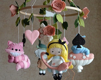 Girl baby mobile Alice in wonderland, nursery mobile, Baby crib mobile baby shower gift, nursery hanging mobile newborn