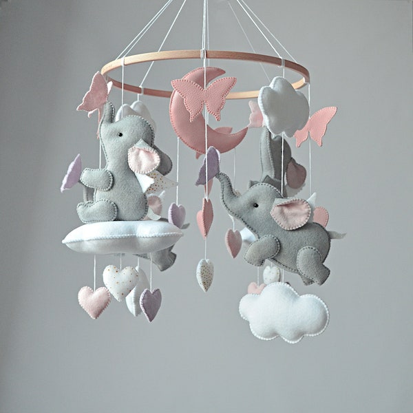 Elefant Baby Mobile Mädchen, Mobile in einer Krippe mit Elefanten für ein Mädchen Baby Krippe Mobile Baby Mobile Mädchen Baby Mobile Filz