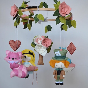 Girl baby mobile Alice in wonderland, nursery mobile, Baby crib mobile baby shower gift, nursery hanging mobile newborn