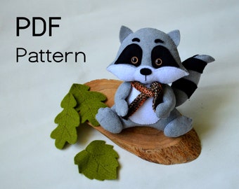 Patrón de fieltro mapache Tutorial de costura de felpa PDF patrón juguete Adorno de mapache DIY fieltro tutorial softie Patrón de costura de mapache