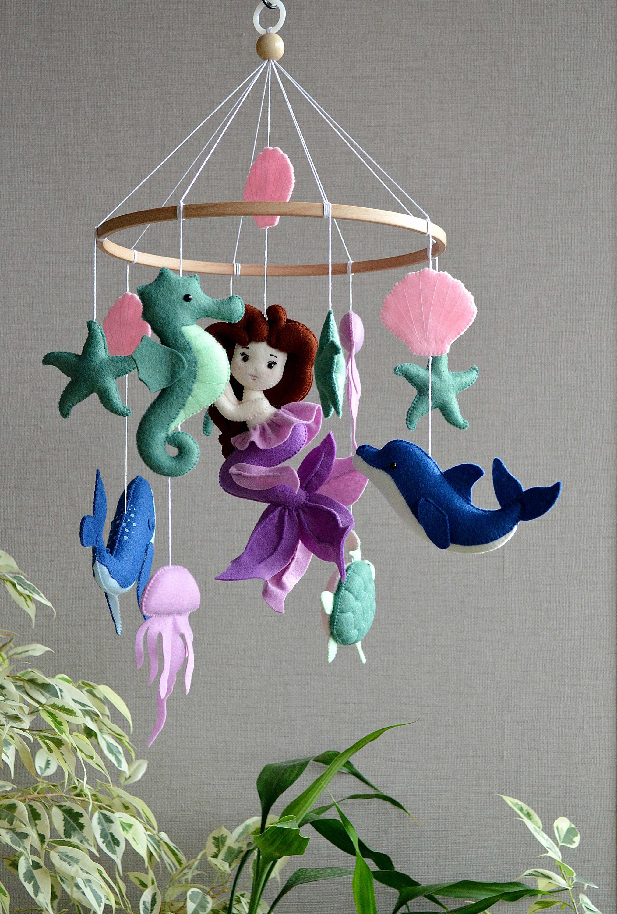 Mermaid nursery Mermaid baby girl mobile Blue whale Ocean Etsy