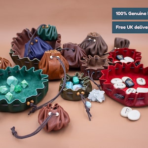 18 colours, handmade genuine leather pouch, 2 sizes / Larping / Re-enactment / Bushcraft pouch / Drawstring pouch / Dice bag & rolling tray
