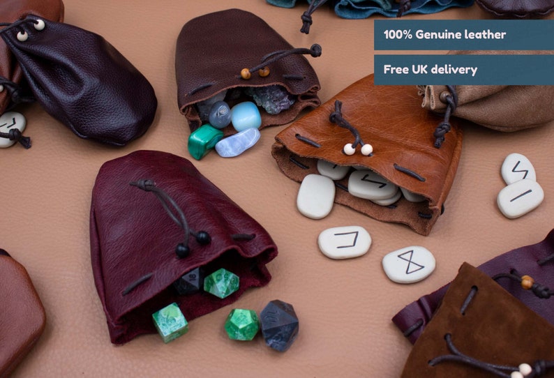 14 colours, handmade genuine leather pouch, 2 sizes / Larping pouch / Bushcraft pouch / Drawstring pouch / Reenactment pouch / Dice bag image 1