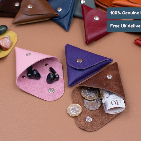 15 colours, handmade genuine leather triangle pouch / Coin pouch / Change purse / Headphone holder / Leather pouch