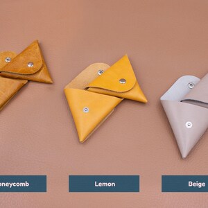 24 colours, handmade genuine leather triangle pouch / Coin pouch / Change purse / Headphone holder / Leather pouch image 4