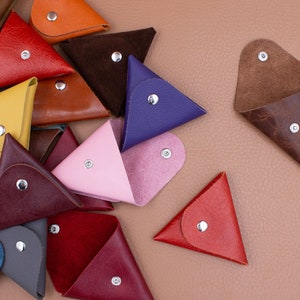 24 colours, handmade genuine leather triangle pouch / Coin pouch / Change purse / Headphone holder / Leather pouch image 2