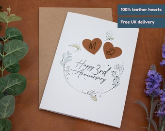 Personalised 3rd anniversary card / Leather anniversary / 3rd wedding anniversary card / Anniversary card / Greeting card / Celebration card