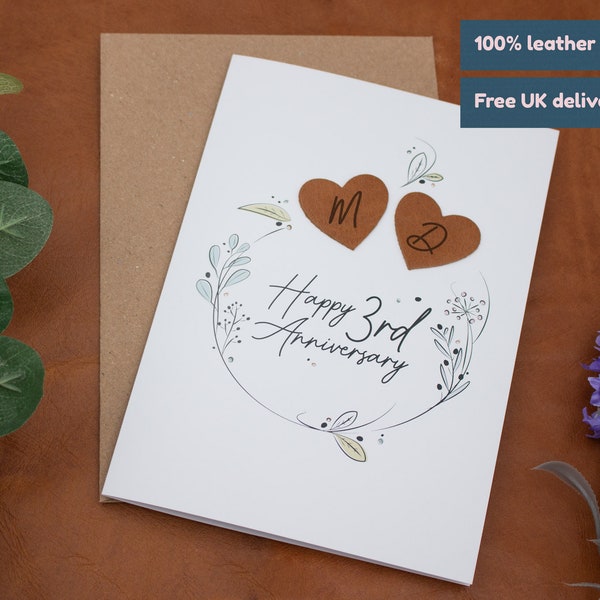 Personalised 3rd anniversary card / Leather anniversary / 3rd wedding anniversary card / Anniversary card / Greeting card / Celebration card