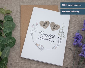 Personalised 4th anniversary card / Linen anniversary / 4th wedding anniversary card / Anniversary card / Greeting card / Celebration card