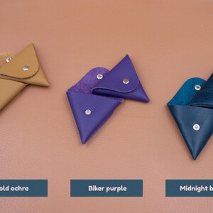 24 colours, handmade genuine leather triangle pouch / Coin pouch / Change purse / Headphone holder / Leather pouch image 6