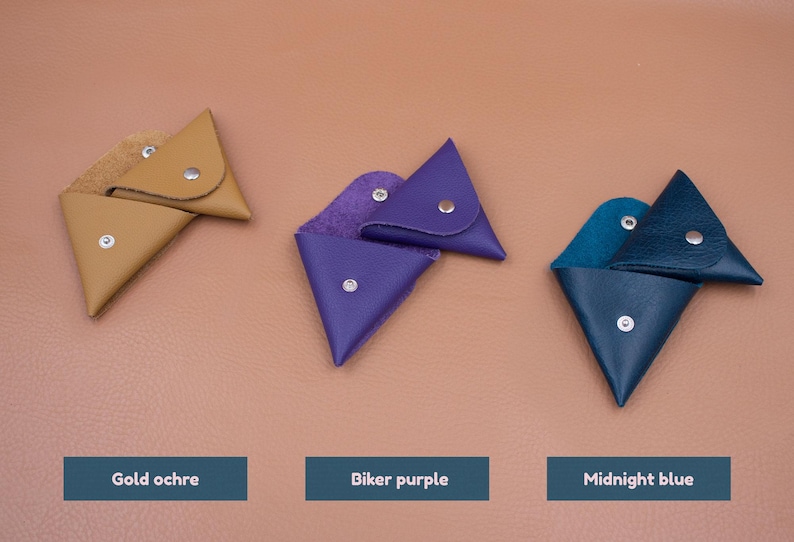 24 colours, handmade genuine leather triangle pouch / Coin pouch / Change purse / Headphone holder / Leather pouch image 6