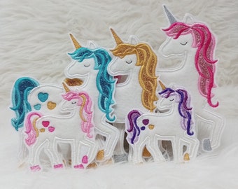 Aufnäher "Einhorn mit Glitzer" - verschiedene Größen, Designs und Filzfarben