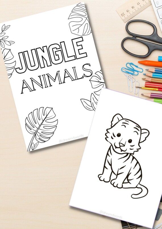 Jungle Animals Printable Coloring Pages Kids Colouring - Etsy
