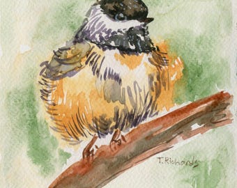 Chickadee ORIGINAL art, Watercolor painting, Bird wall art, Wildlife artwork Signed 6x6"