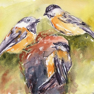 Two Chickadees Watercolor Painting 10x14" – ORIGINAL Bird Couple Art on Paper – Songbird Wall Decor Woodland Nature Artwork Small Animal Art