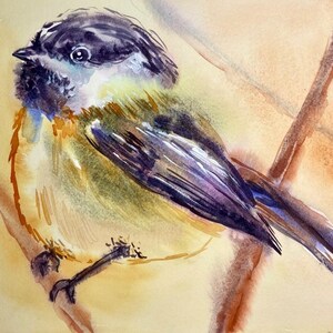 ORIGINAL Art watercolor painting Chickadee wall art Bird artwork 10 25x14 25