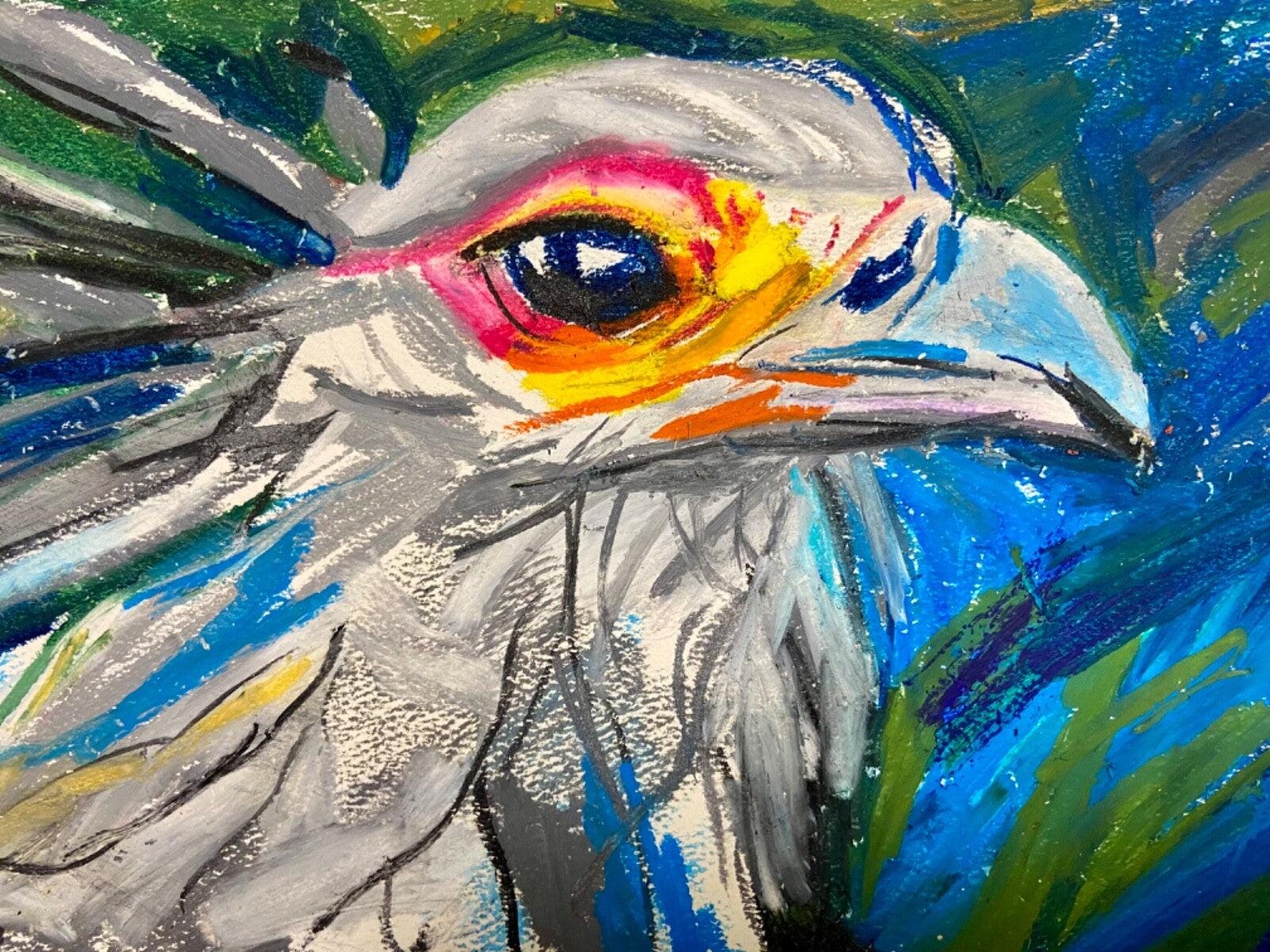 ORIGINAL Art Oil Pastel on Paper Painting Eagle Wall Art Bird Artwork ...