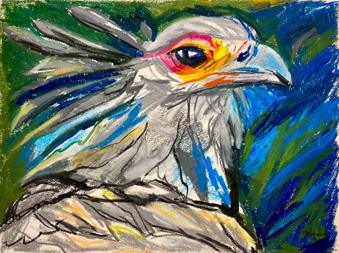 ORIGINAL Art Oil Pastel on Paper Painting Eagle Wall Art Bird Artwork ...