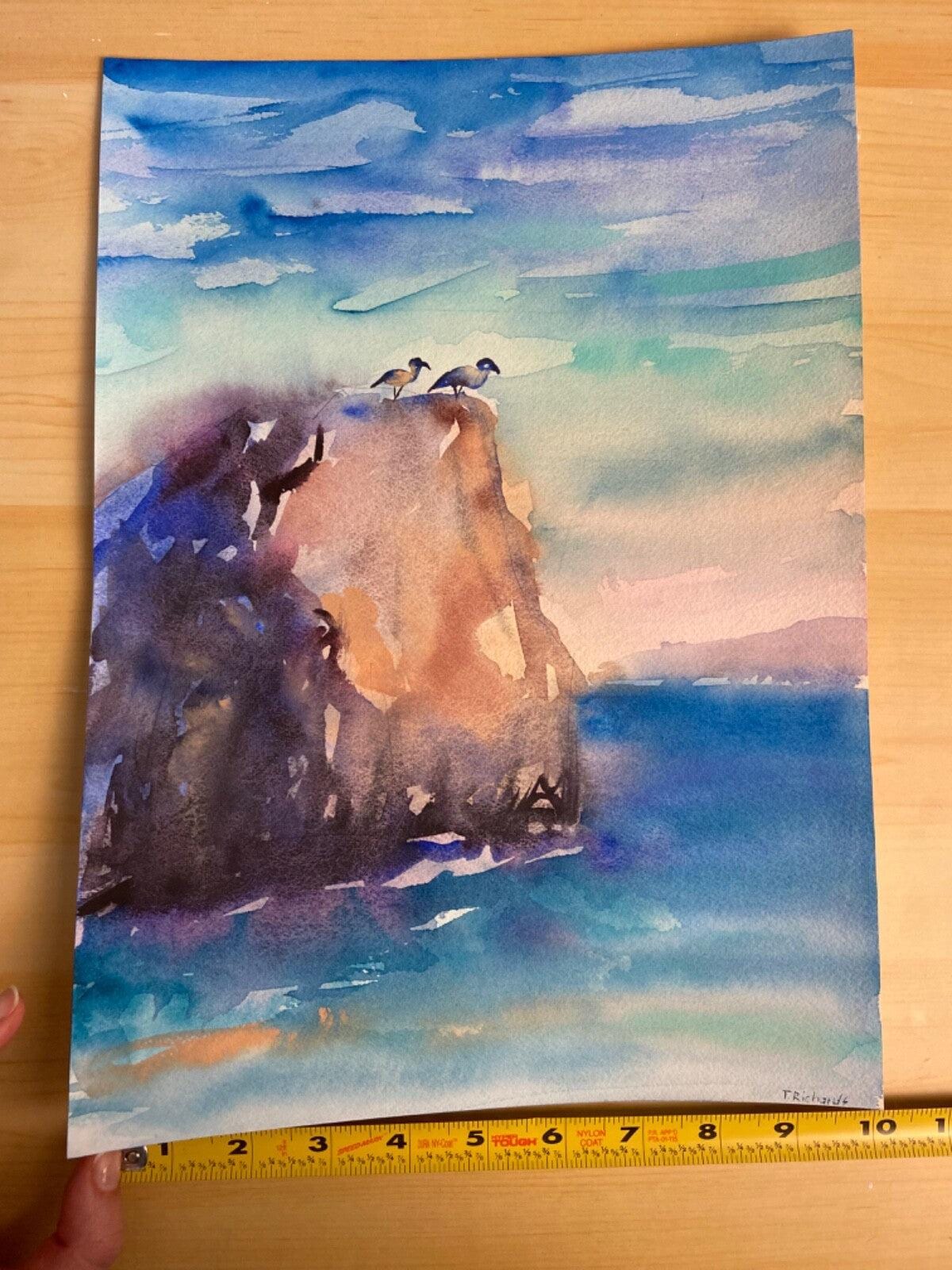 水彩画 オリジナルアート 海 崖 山 風景 海景 10x14インチ - Etsy 日本