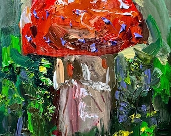 Roter Pilz Ölgemälde ORIGINAL Kunst Fliegenpilz Amanita Waldkunstwerk 15x20