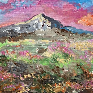 Wildflowers painting ORIGINAL art floral field artwork Landscape Mountain 5x7&quot;