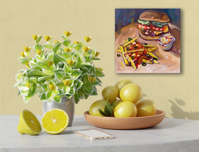 Burger Painting ORIGINAL Art Hamburger Food Wall Art Etsy