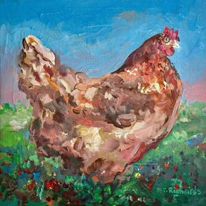 Acrylic painting ORIGINAL art Hen artwork Chicken Farm Animal Pet Signed 8x8