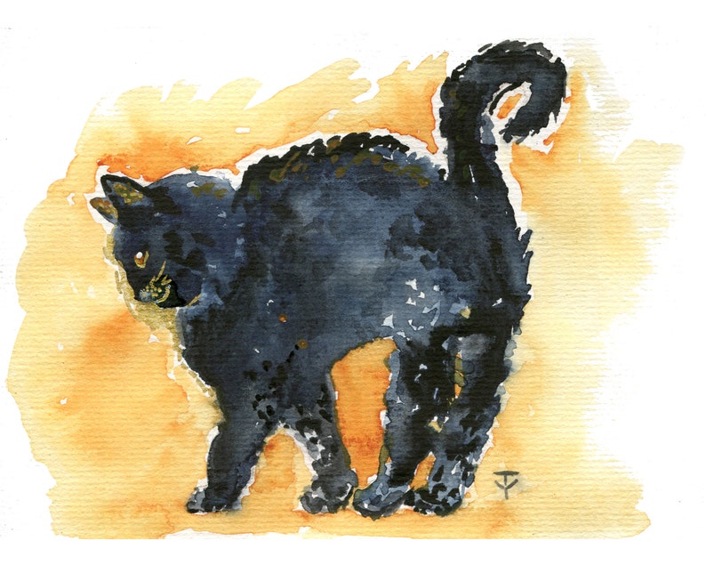 Schwarze Katze Malerei Original Kunst Aquarell kleine | Etsy
