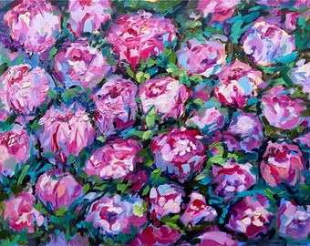 Peony painting ORIGINAL art Oil on canvas Impasto floral artwork Flower wall art 18x24"