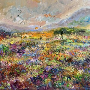 Oil painting ORIGINAL art Flower field landscape Meadow wildflower Signed 12x16&quot;