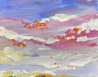 Sunset Sky ORIGINAL Art, Landscape Acrylic Painting 4x4"