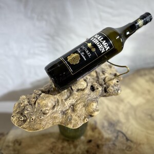 Handcrafted Wine Bottle Holder, Poplar Burl Wooden Bottle Stand, Birthday Gift, House Warming Present (MADE-TO-ORDER)