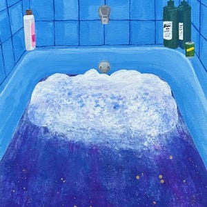 Blue Bathtub Original Acrylic Painting Art Print